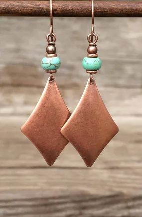 Copper and Turquoise Geometric Dangle Earrings