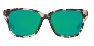Costa Del Mar Womens May Shiny Tiger Cowrie Frame - Green Mirror 580 Glass Lens - Polarized Sunglasses