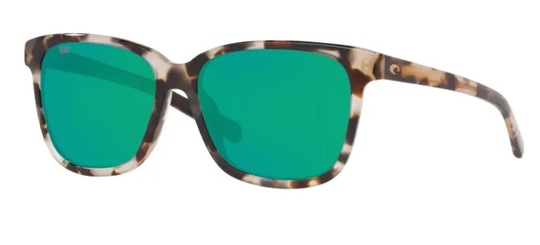 Costa Del Mar Womens May Shiny Tiger Cowrie Frame - Green Mirror 580 Glass Lens - Polarized Sunglasses
