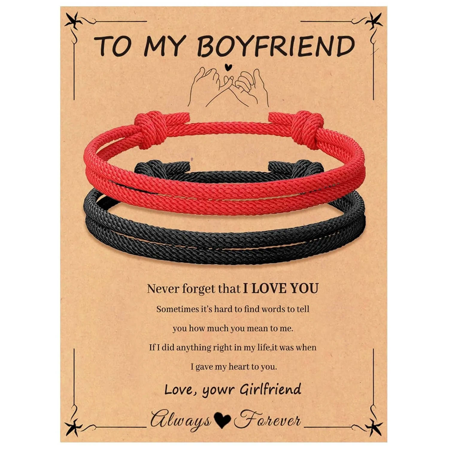 Couple Bracelets Black Red String Bracelet String Bracelets for Girlfriend Boyfriend Partners Matching Adjustable Rope Bracelet for His and Hers