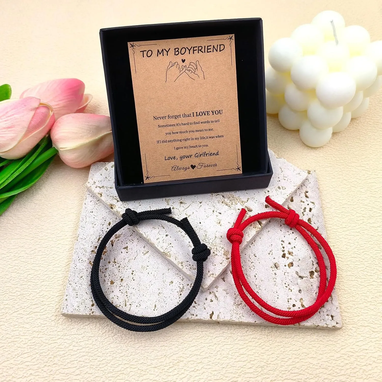 Couple Bracelets Black Red String Bracelet String Bracelets for Girlfriend Boyfriend Partners Matching Adjustable Rope Bracelet for His and Hers
