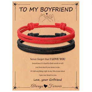 Couple Bracelets Black Red String Bracelet String Bracelets for Girlfriend Boyfriend Partners Matching Adjustable Rope Bracelet for His and Hers