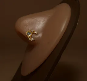 Crescent Moon Cubic Zircon Gems Stud Piercing Jewelry