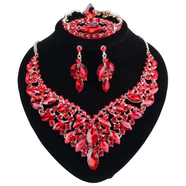 Crystal and Rhinestone Necklace, Bracelet, Earrings & Ring Wedding Statement Jewelry Set