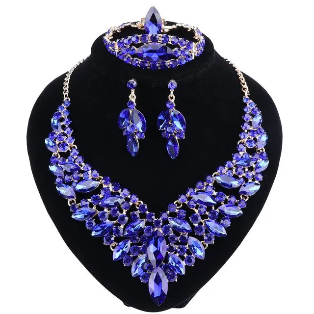Crystal and Rhinestone Necklace, Bracelet, Earrings & Ring Wedding Statement Jewelry Set