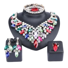 Crystal and Rhinestone Necklace, Bracelet, Earrings & Ring Wedding Statement Jewelry Set