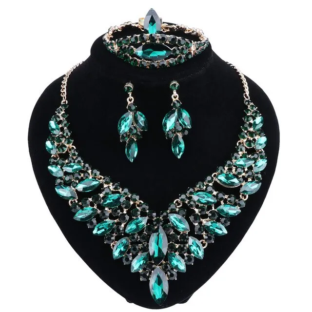 Crystal and Rhinestone Necklace, Bracelet, Earrings & Ring Wedding Statement Jewelry Set
