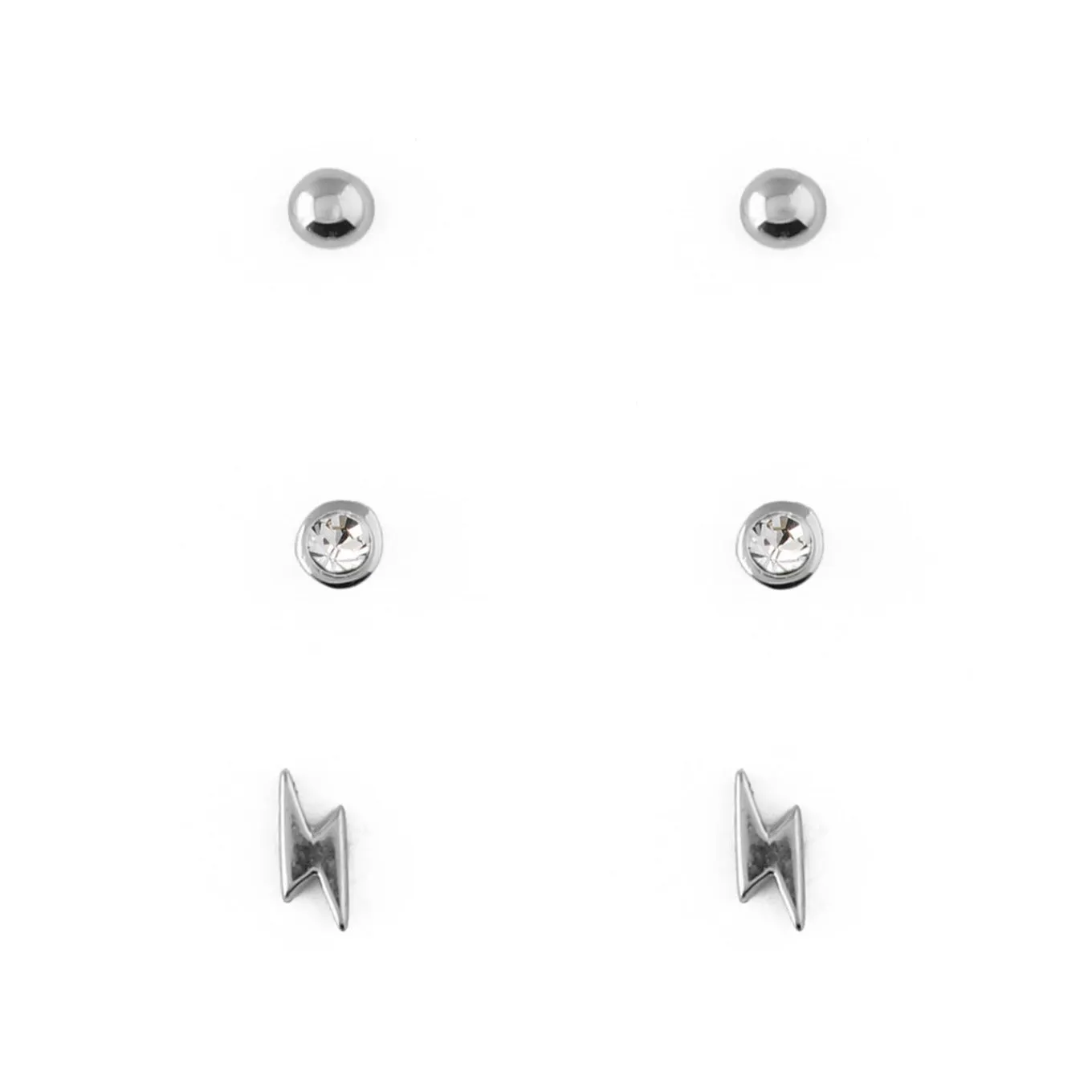 Crystal Stud & Lightning Ear Party Made With Swarovski Crystals - Silver