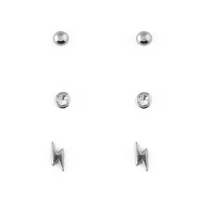 Crystal Stud & Lightning Ear Party Made With Swarovski Crystals - Silver