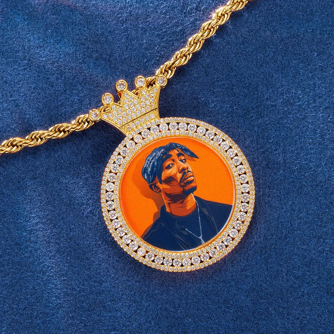 Custom Crown Bail Round Photo Pendant