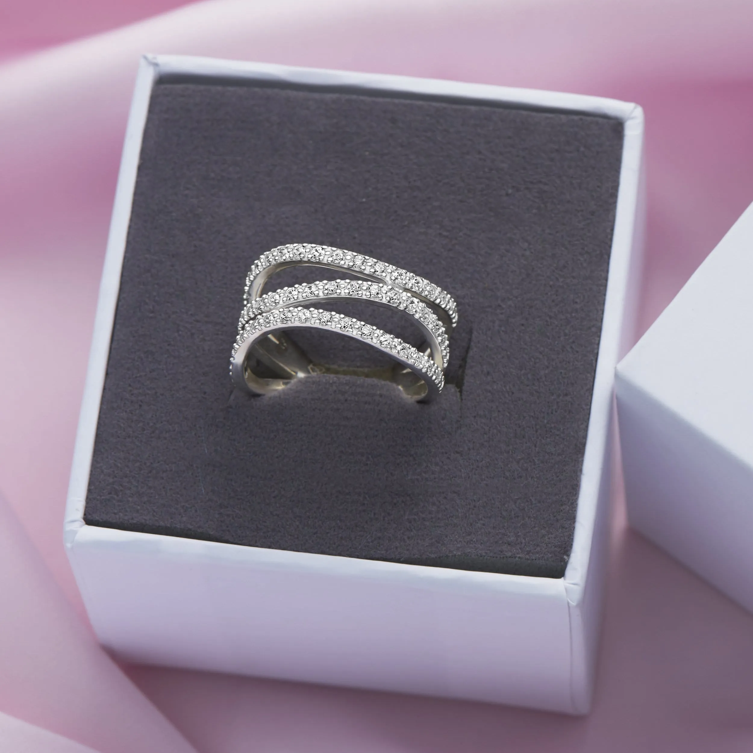 CZ Three Layer Coil Wrap Sterling Silver Ring