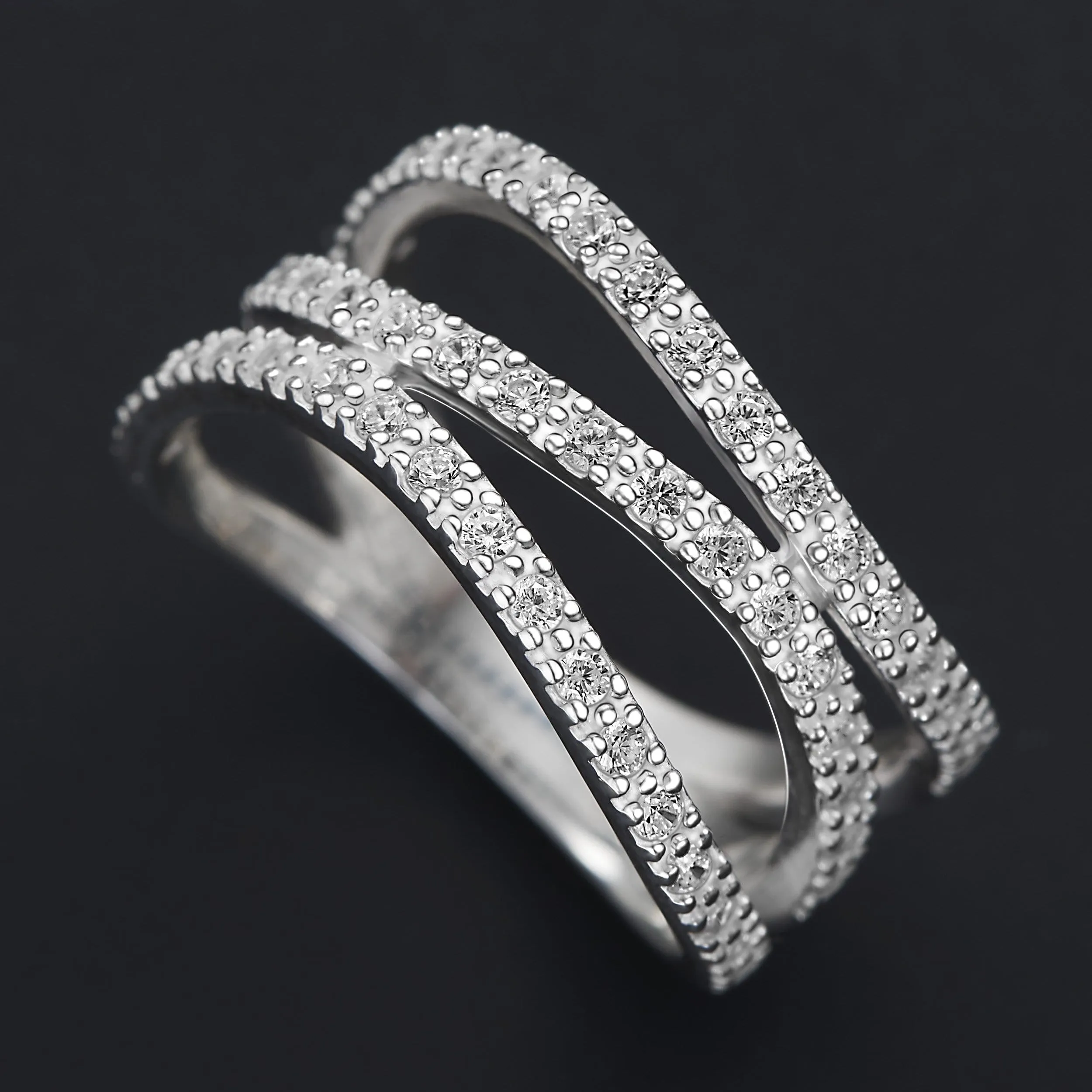 CZ Three Layer Coil Wrap Sterling Silver Ring