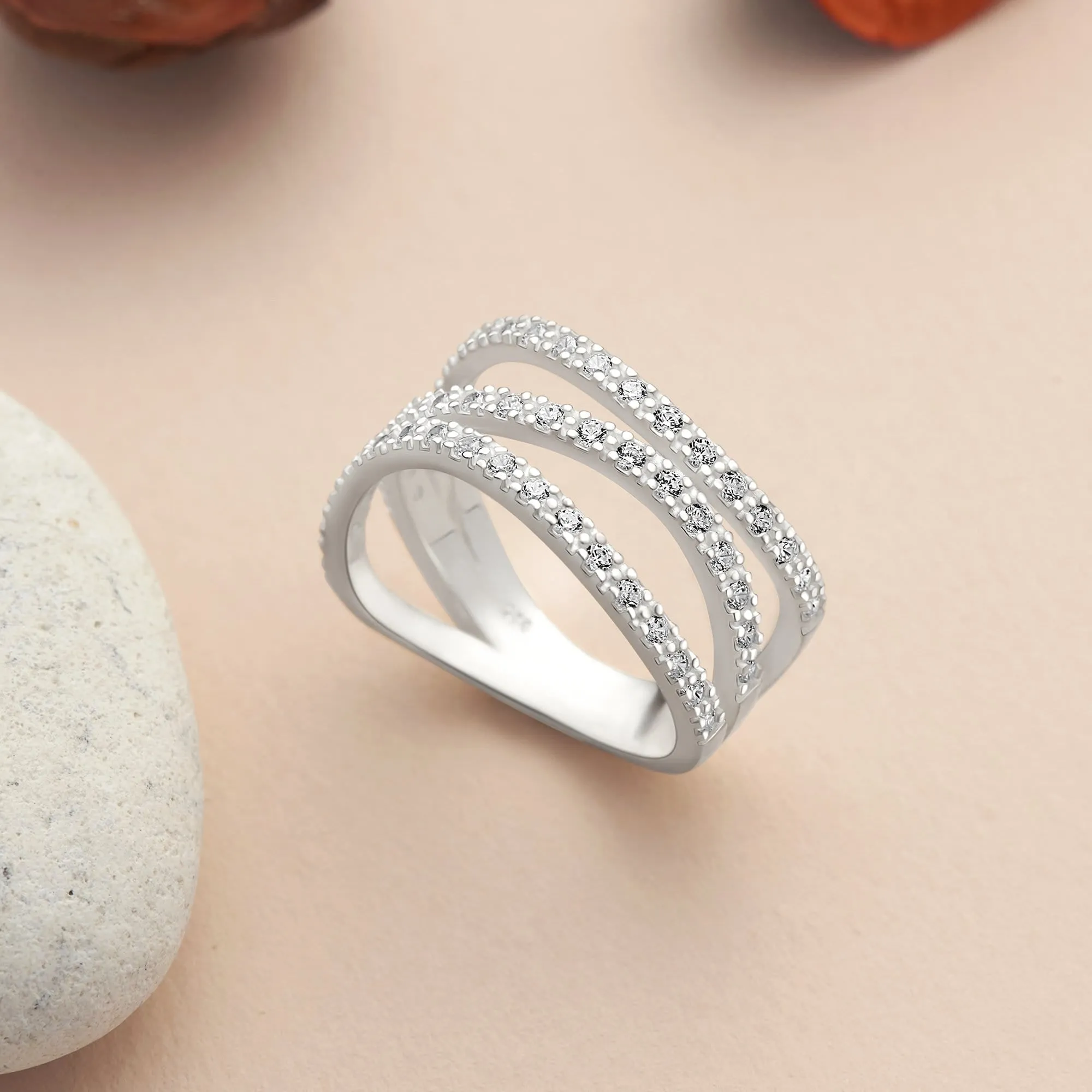 CZ Three Layer Coil Wrap Sterling Silver Ring