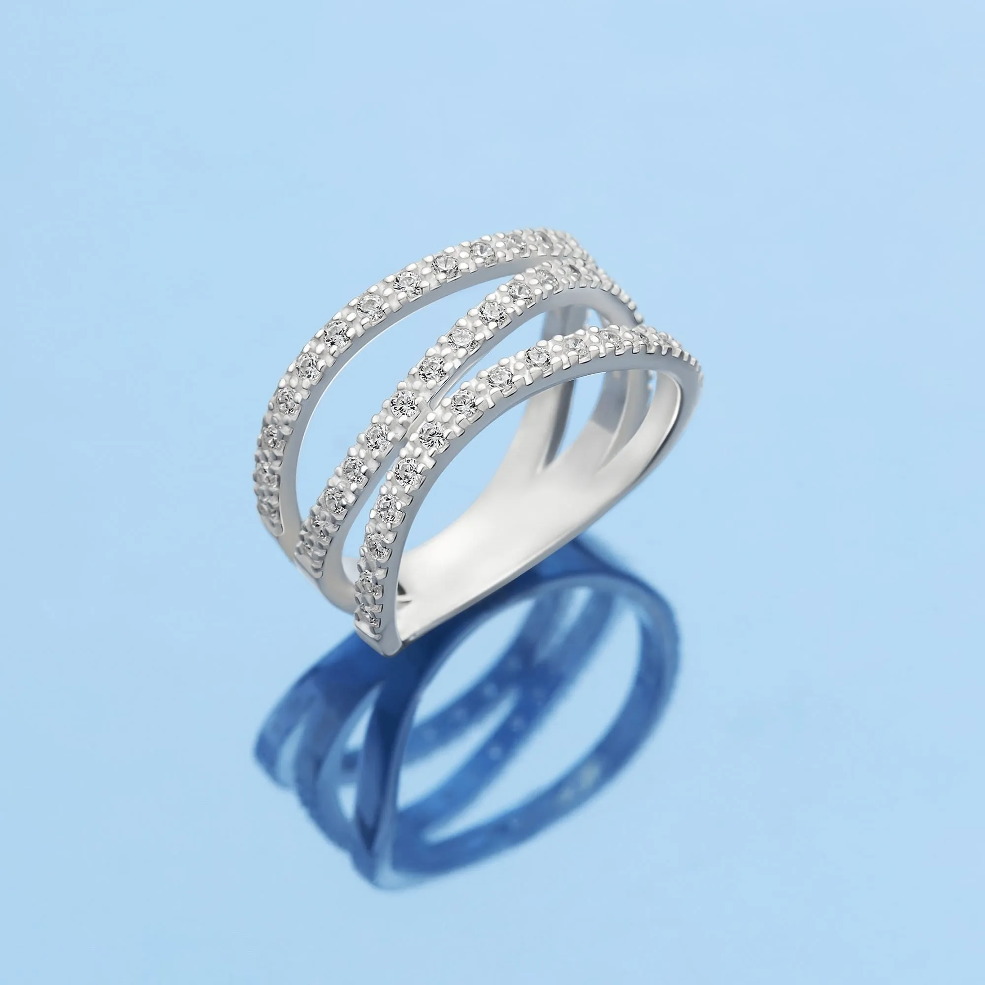 CZ Three Layer Coil Wrap Sterling Silver Ring