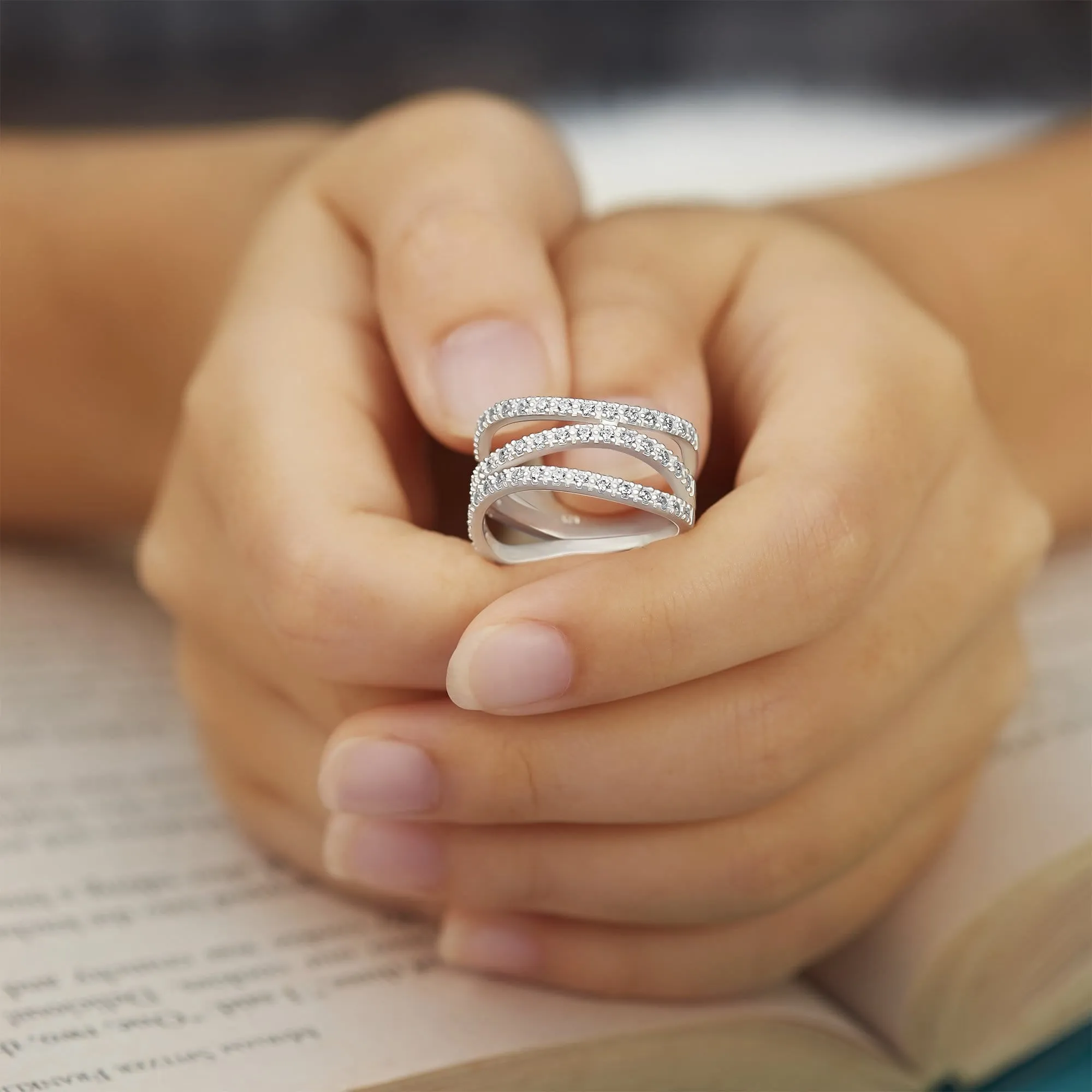 CZ Three Layer Coil Wrap Sterling Silver Ring