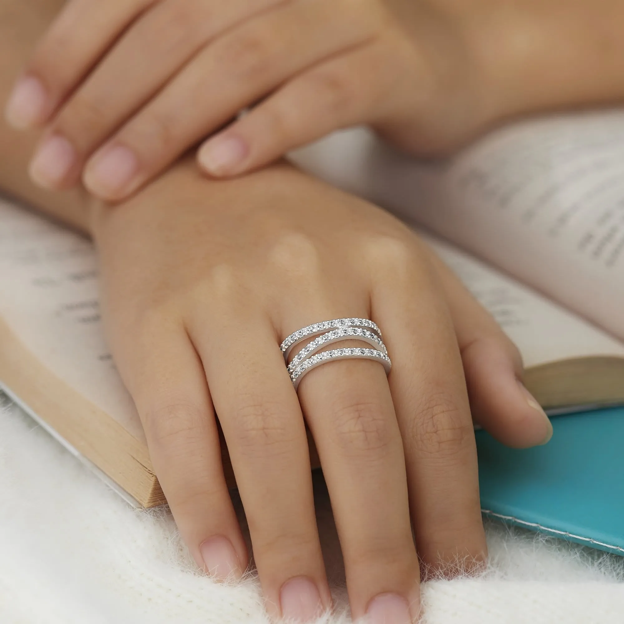 CZ Three Layer Coil Wrap Sterling Silver Ring