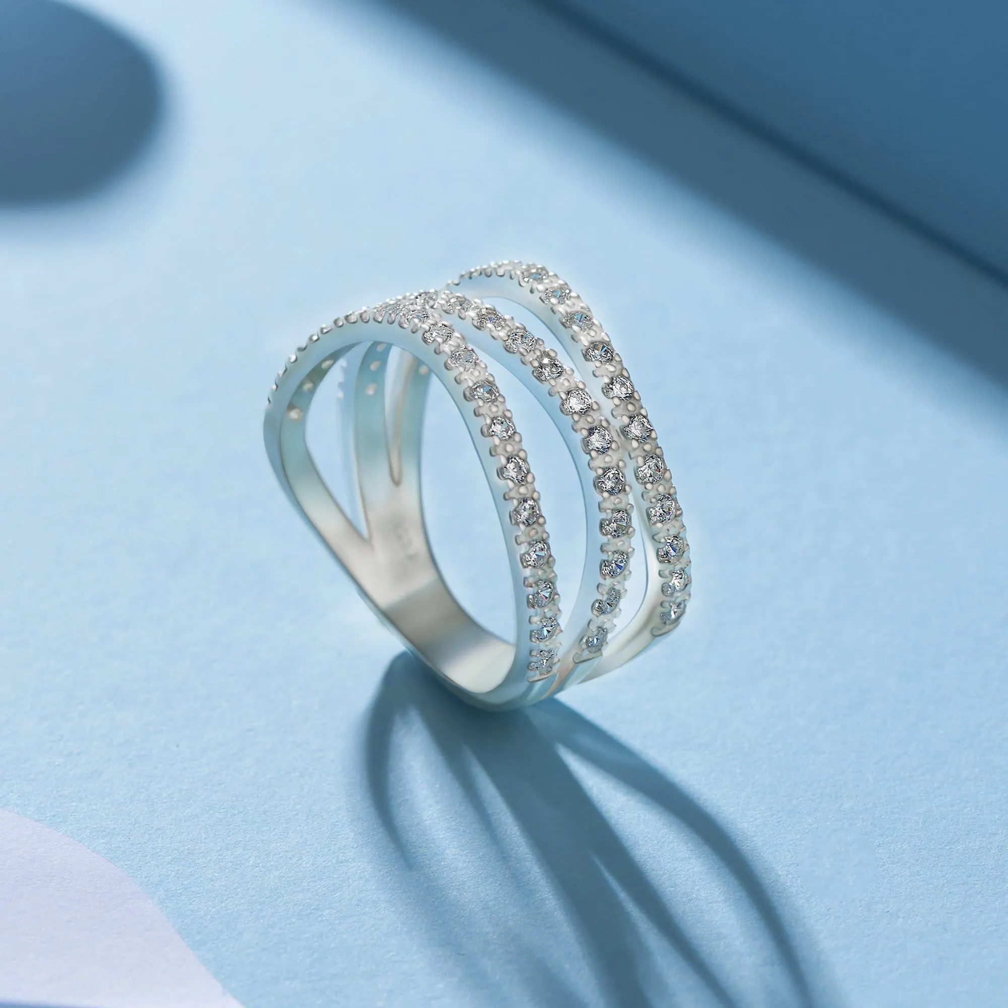 CZ Three Layer Coil Wrap Sterling Silver Ring