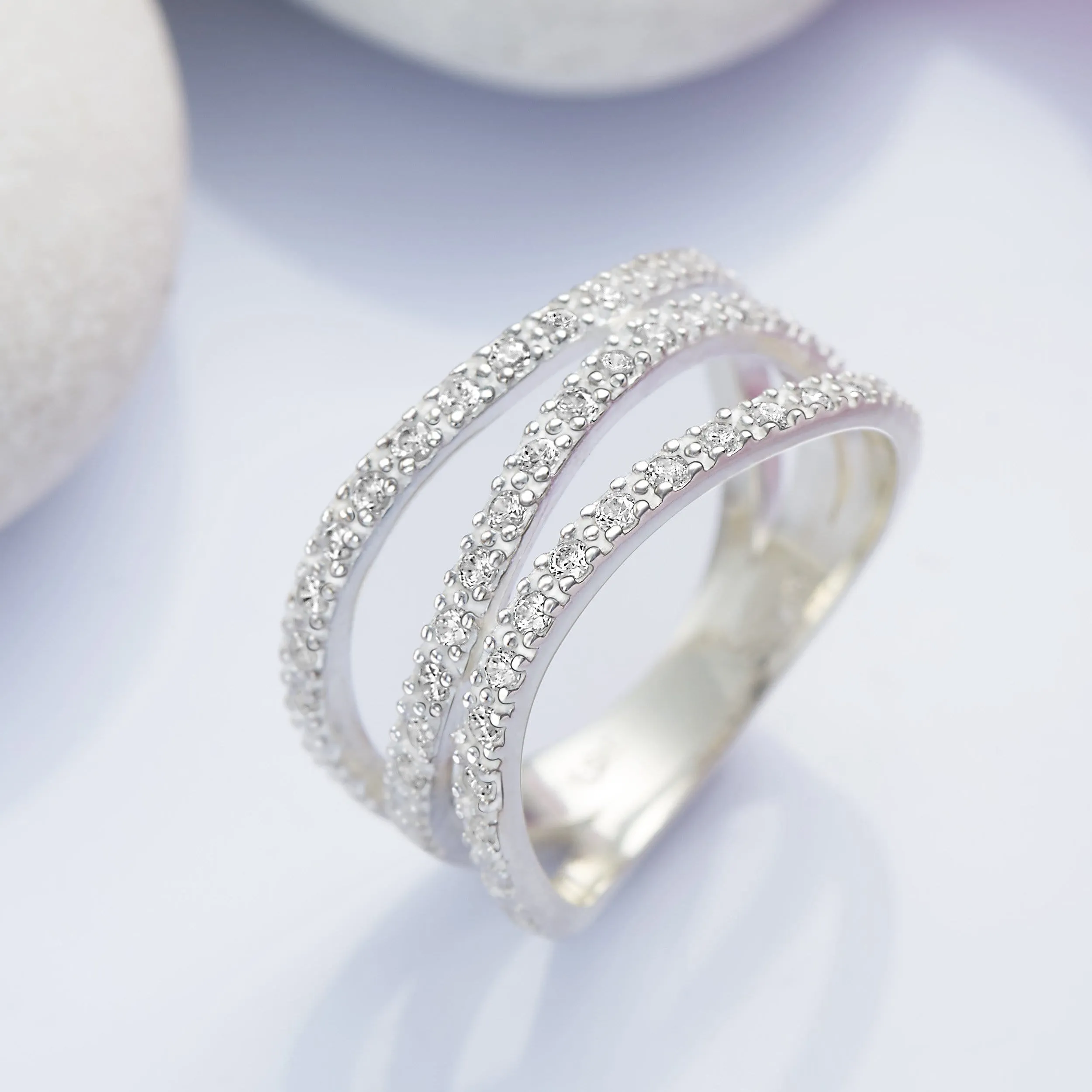CZ Three Layer Coil Wrap Sterling Silver Ring