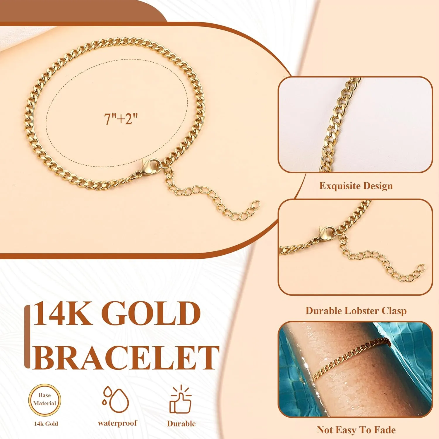 Dainty Gold Bracelets for Women - Trendy 14K Gold Bracelet Stack Set Non Tarnish Gold Beaded Bracelets 5PCS Stackable Waterproof Jewelry for Women Gold Adjustable Bracelet With 2" Extension