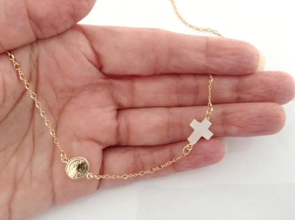 Dainty San Benito Medal Gold Plated Choker Chain