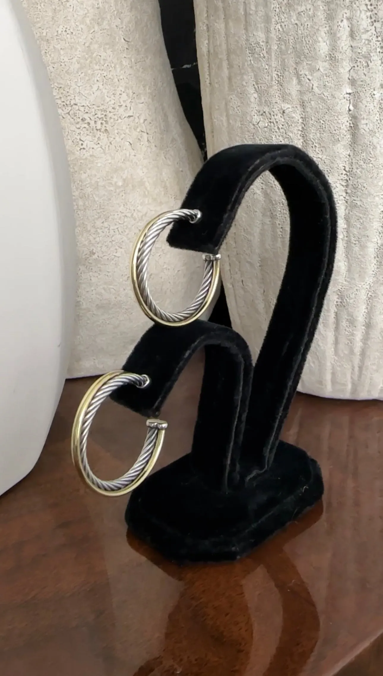 David Yurman Sterling and Gold Cable Crossover Hoop Earrings