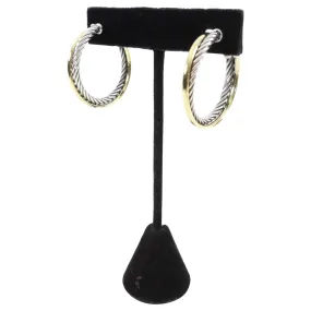 David Yurman Sterling and Gold Cable Crossover Hoop Earrings