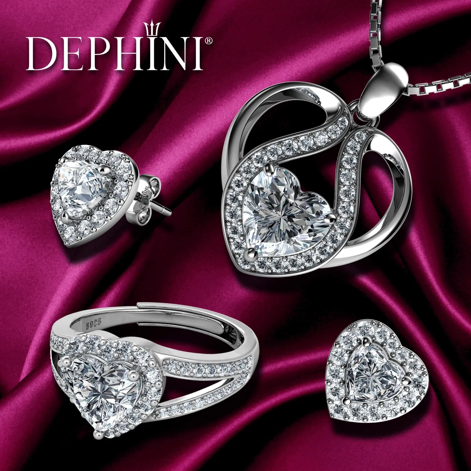 DEPHINI - jewellery set for girls Necklace Earrings & Ring 925 Silver