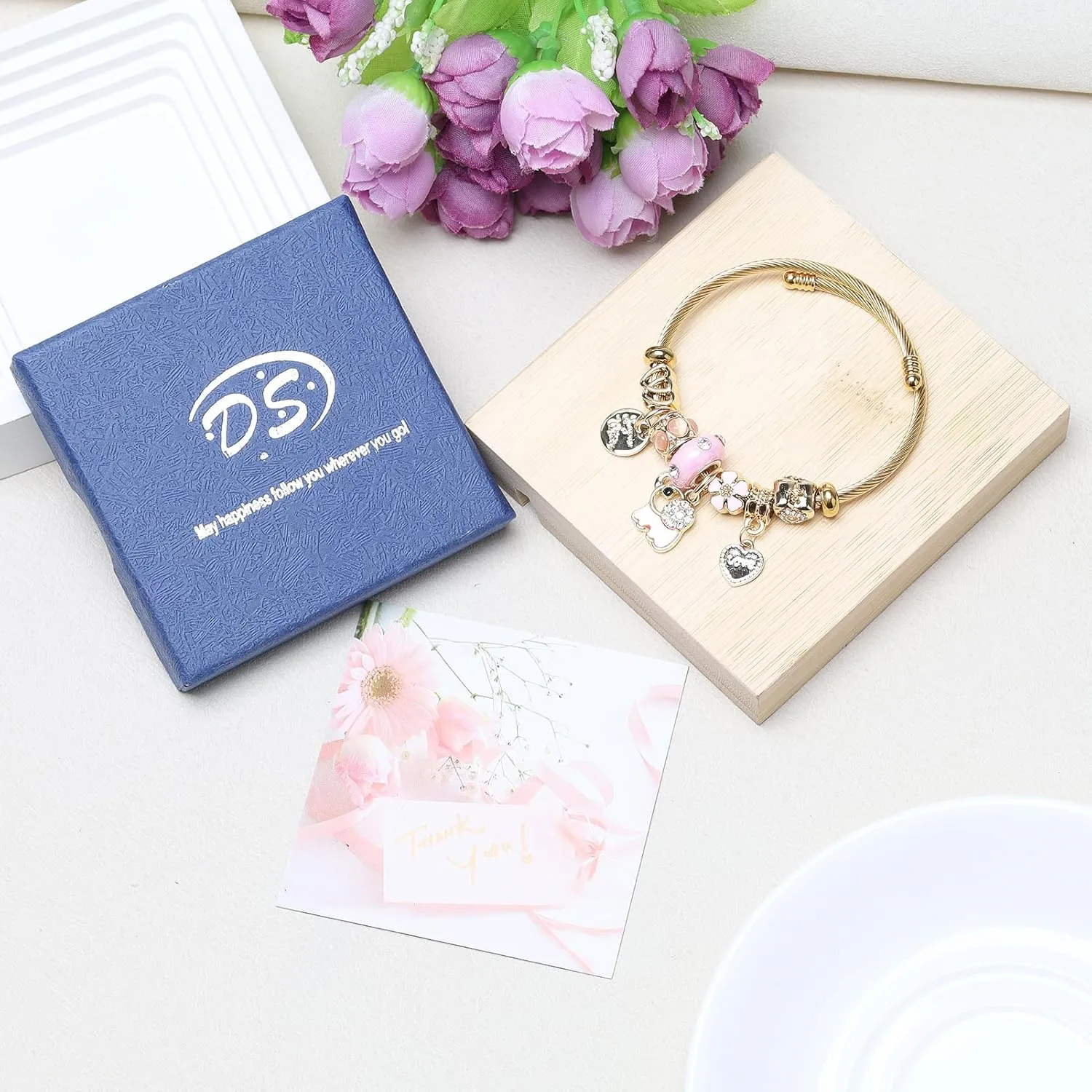 DS Charm Bracelets for girls,exquisite cute cartoon gold friendship bracelets Stainless Steel Bangle with birthday Gift box, Adjustable girls jewelry Suitable for holiday gifts