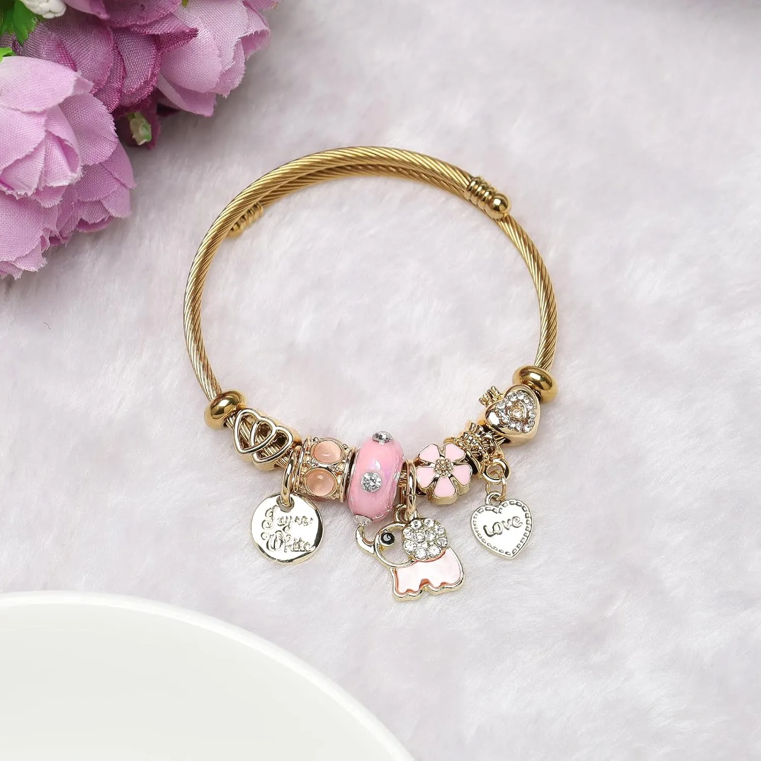 DS Charm Bracelets for girls,exquisite cute cartoon gold friendship bracelets Stainless Steel Bangle with birthday Gift box, Adjustable girls jewelry Suitable for holiday gifts
