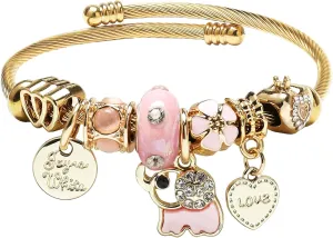 DS Charm Bracelets for girls,exquisite cute cartoon gold friendship bracelets Stainless Steel Bangle with birthday Gift box, Adjustable girls jewelry Suitable for holiday gifts