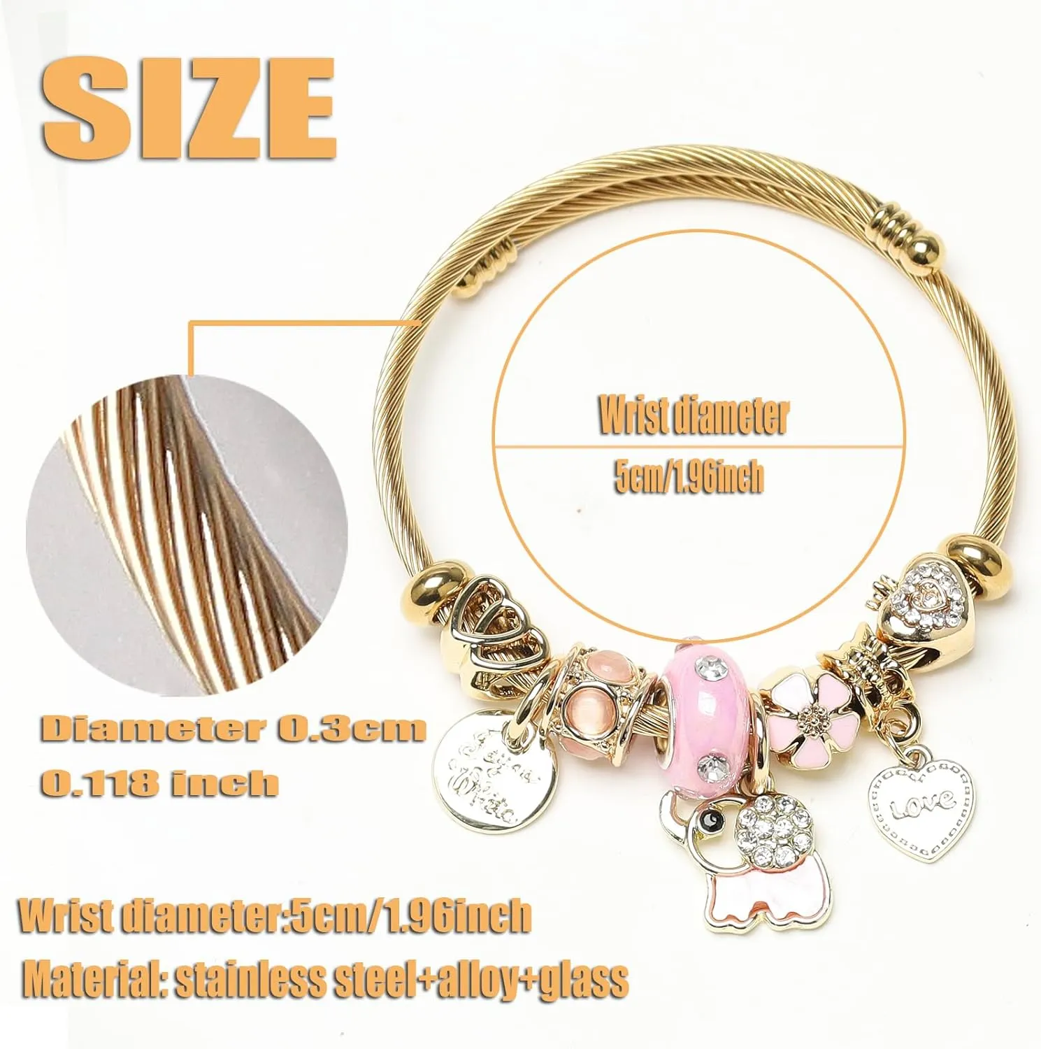 DS Charm Bracelets for girls,exquisite cute cartoon gold friendship bracelets Stainless Steel Bangle with birthday Gift box, Adjustable girls jewelry Suitable for holiday gifts
