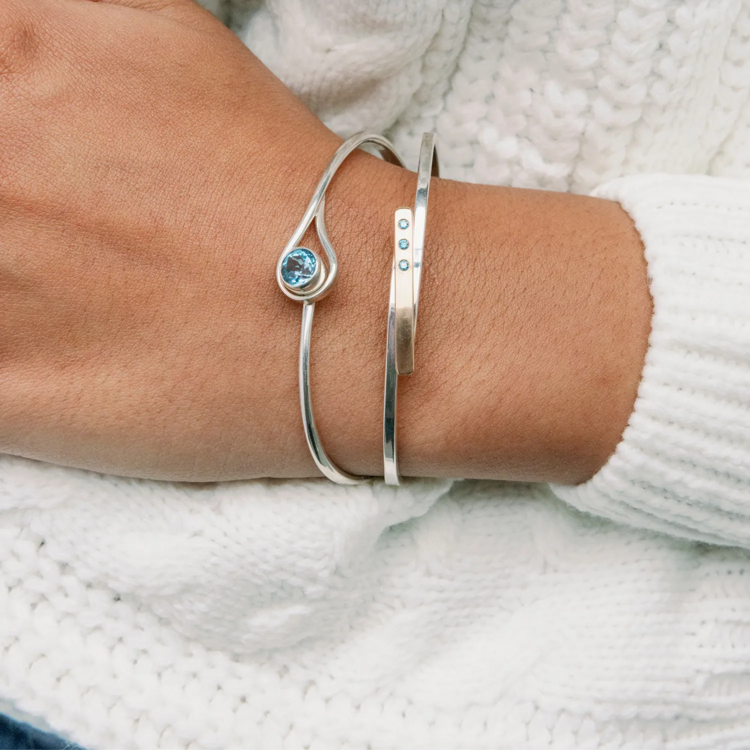 Ed Levin Sterling Silver and 14K Yellow Gold Blue Diamond Bracelet