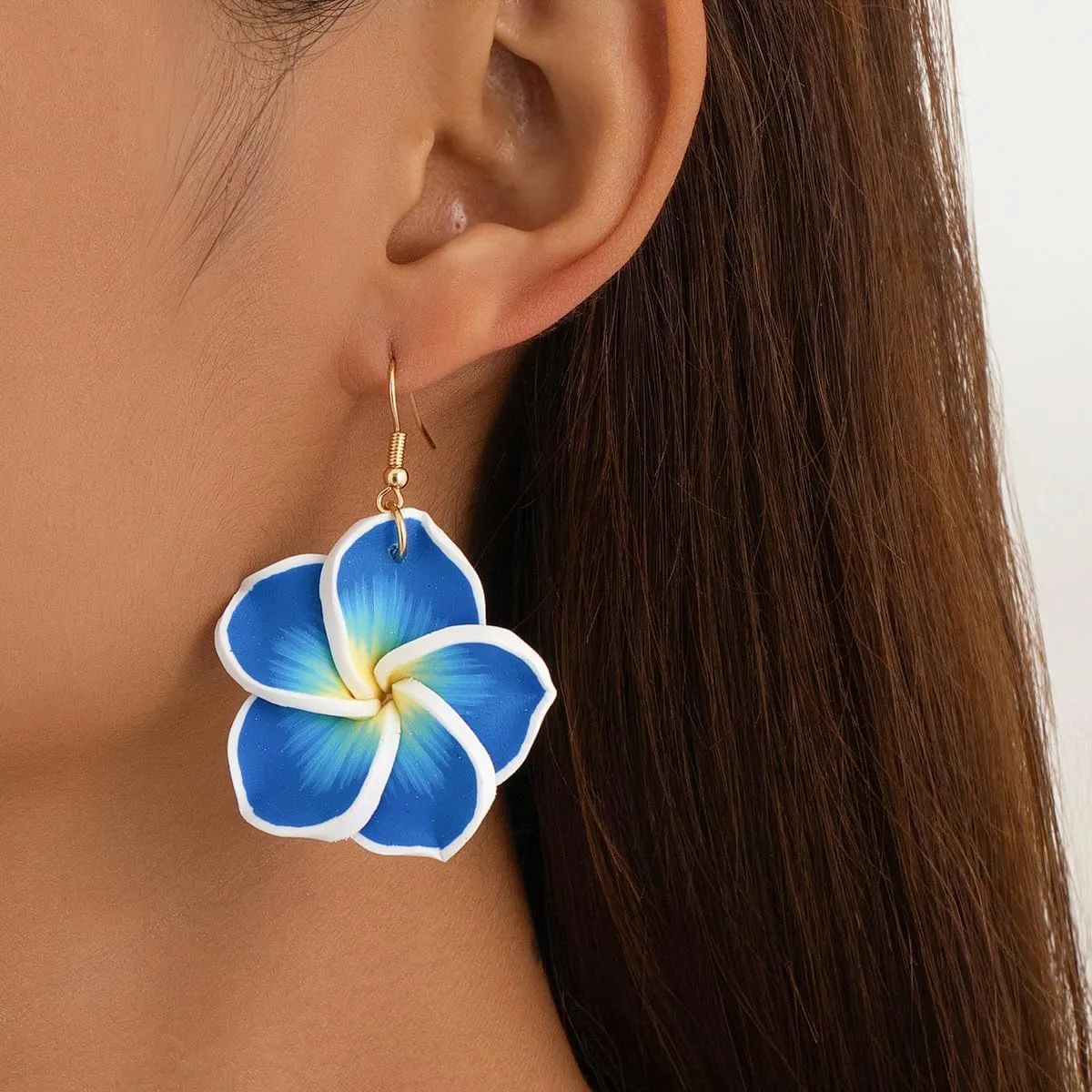 Elegant Flowers Dangle Earrings for Women, Colorful Polymer Clay Floral Dangling Drop Earrings Boho Style Large Flower Statement Earrings as Holiday Jewelry