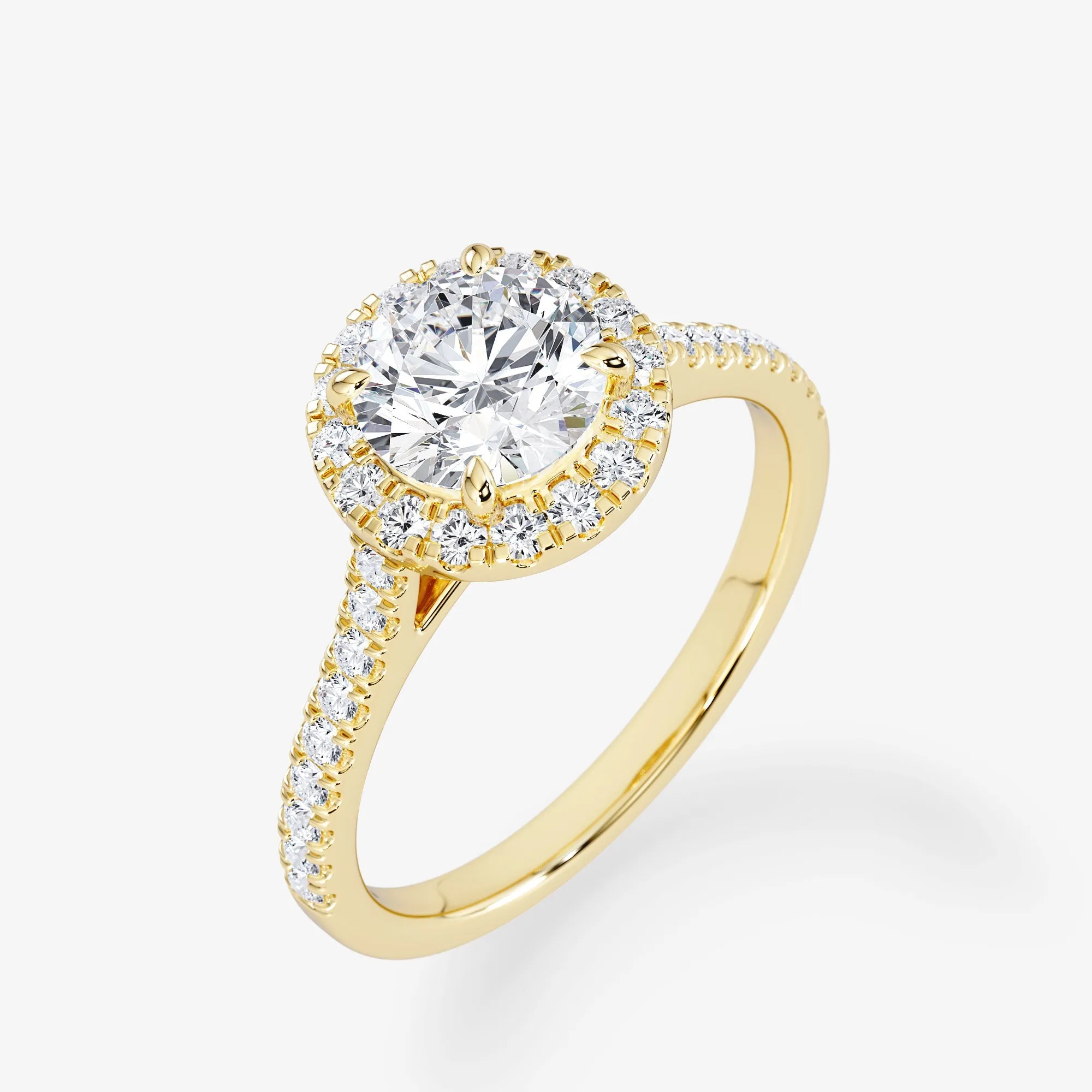 Embellished Halo 1.00 Carat Brilliant Cut Diamond 18K Gold Ring