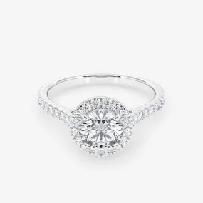 Embellished Halo 1.00 Carat Brilliant Cut Diamond 18K Gold Ring