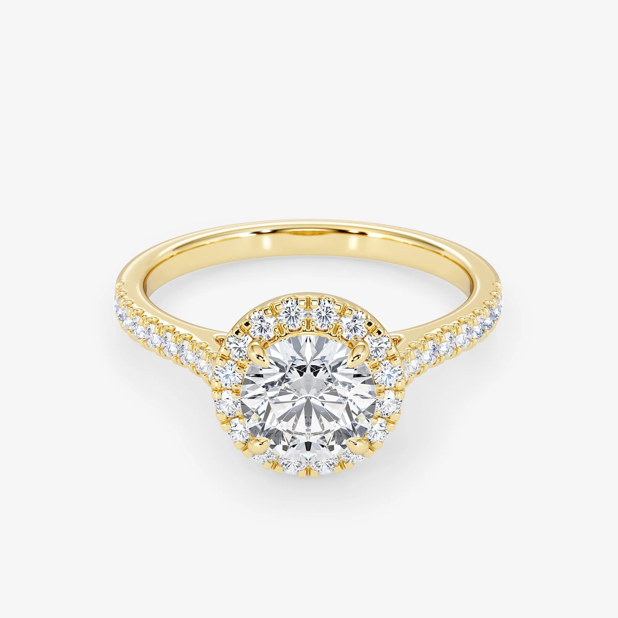 Embellished Halo 1.00 Carat Brilliant Cut Diamond 18K Gold Ring