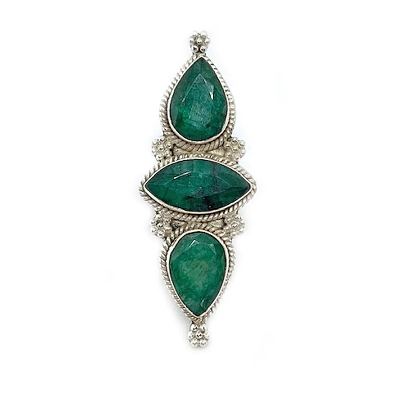 Emerald Quartz Triple Stone Ring