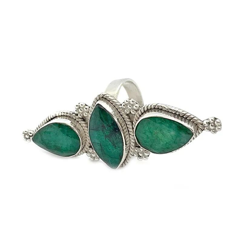 Emerald Quartz Triple Stone Ring