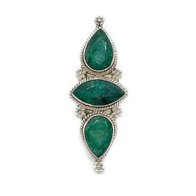 Emerald Quartz Triple Stone Ring