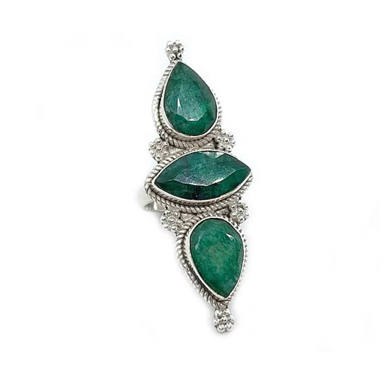 Emerald Quartz Triple Stone Ring