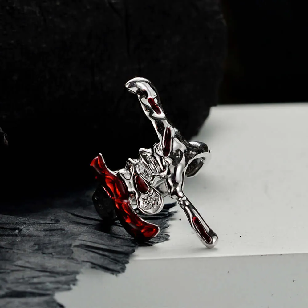 Enameled Silver Gost Irregular Shaped Band Ring