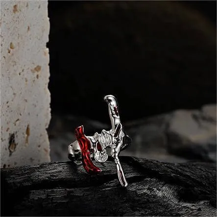 Enameled Silver Gost Irregular Shaped Band Ring