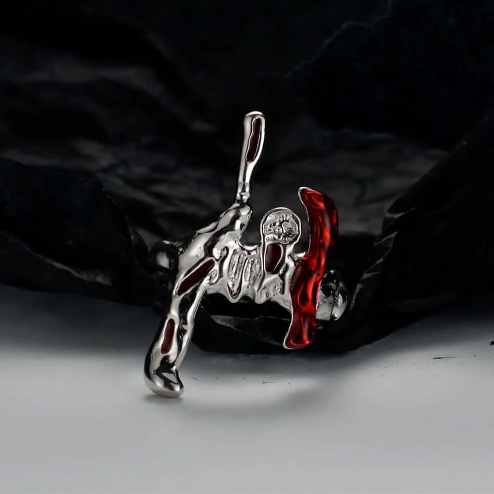 Enameled Silver Gost Irregular Shaped Band Ring