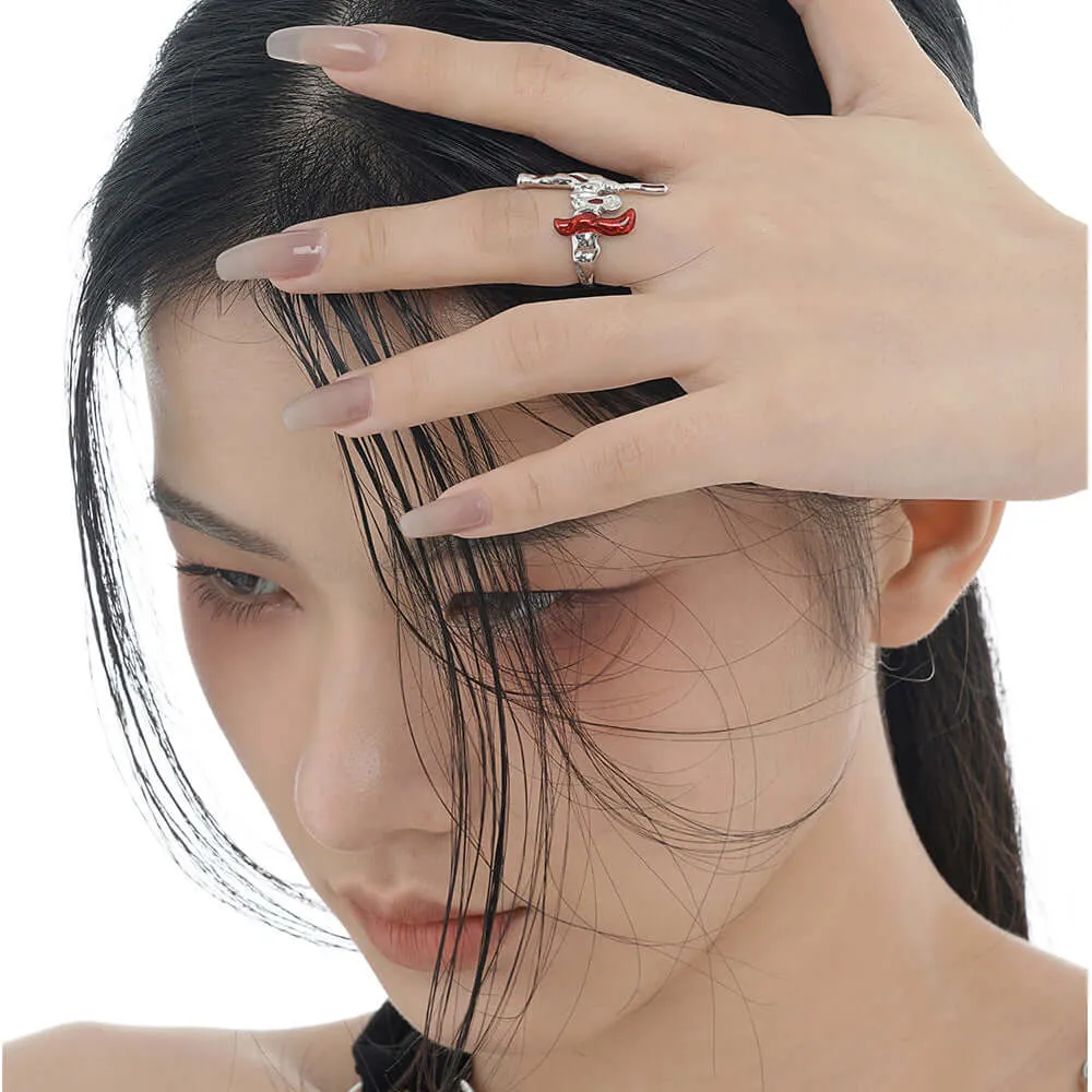 Enameled Silver Gost Irregular Shaped Band Ring