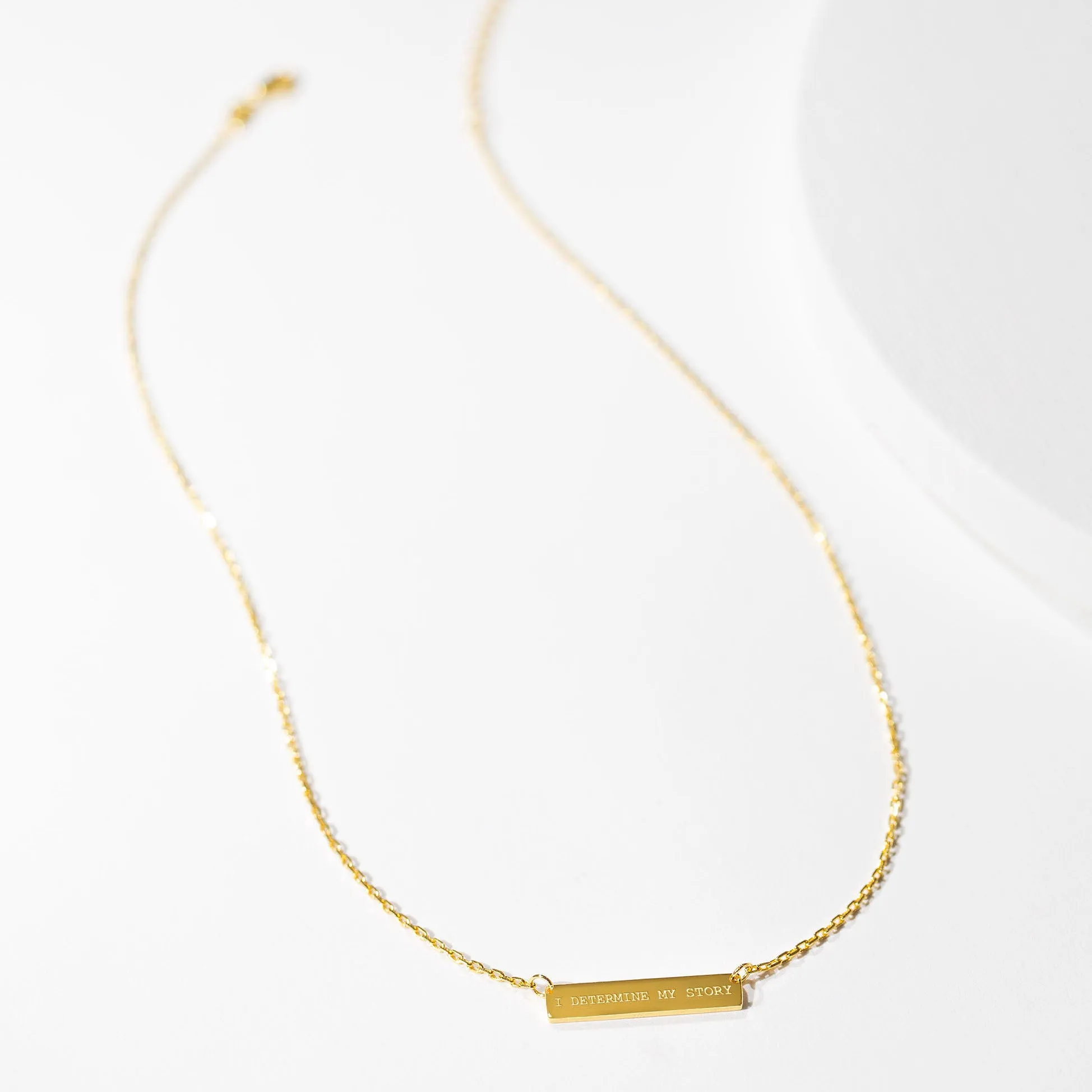 Engraved Bar Pendant: I Determine My Story - Gold