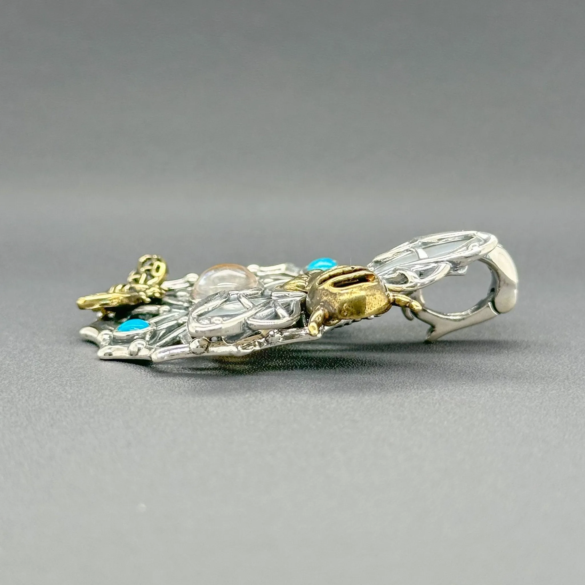 Estate Bixby SS Brass Multi-Gemstone Bee Enhancer Pendant