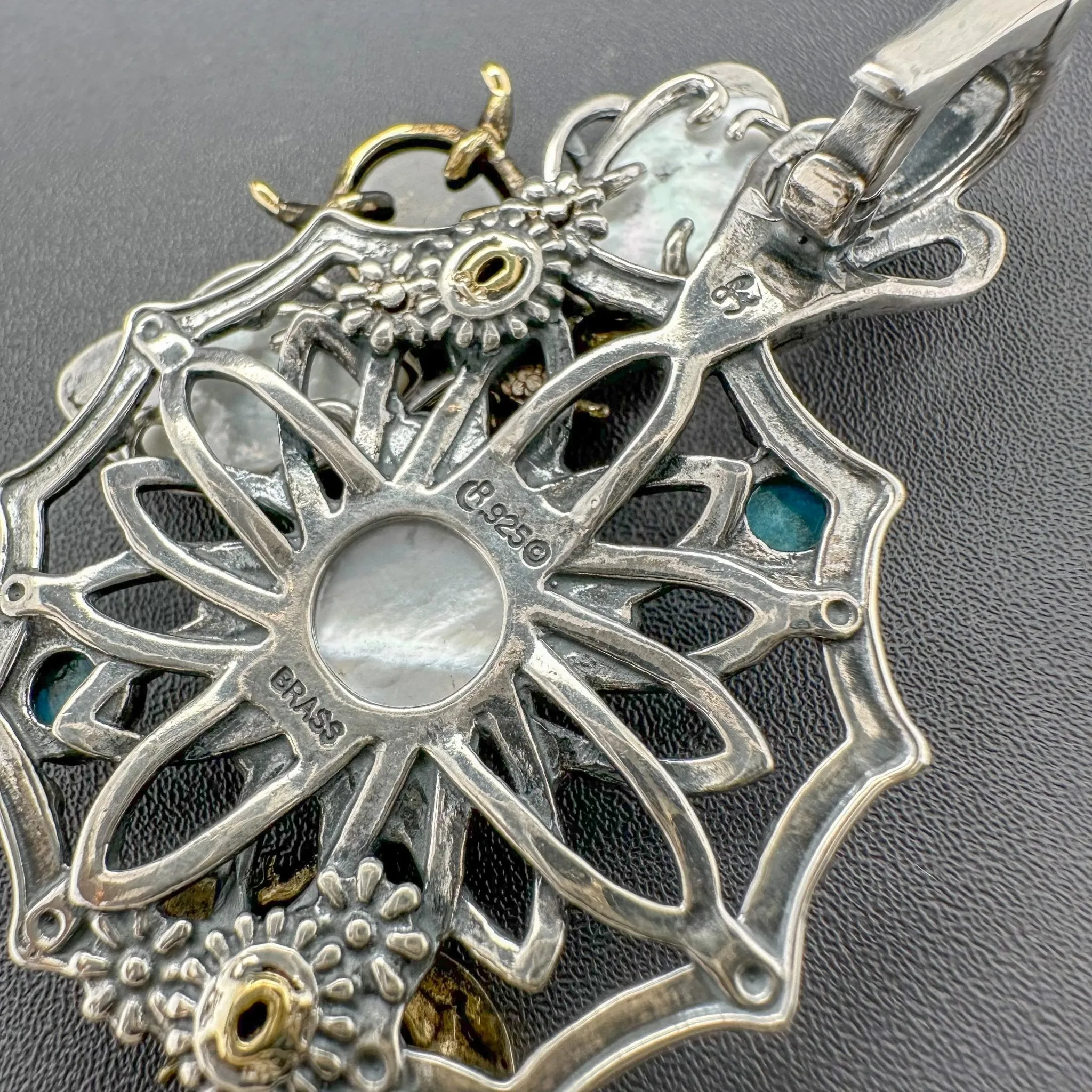 Estate Bixby SS Brass Multi-Gemstone Bee Enhancer Pendant