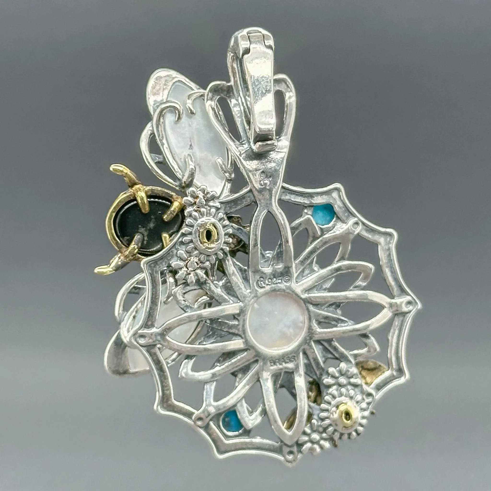 Estate Bixby SS Brass Multi-Gemstone Bee Enhancer Pendant
