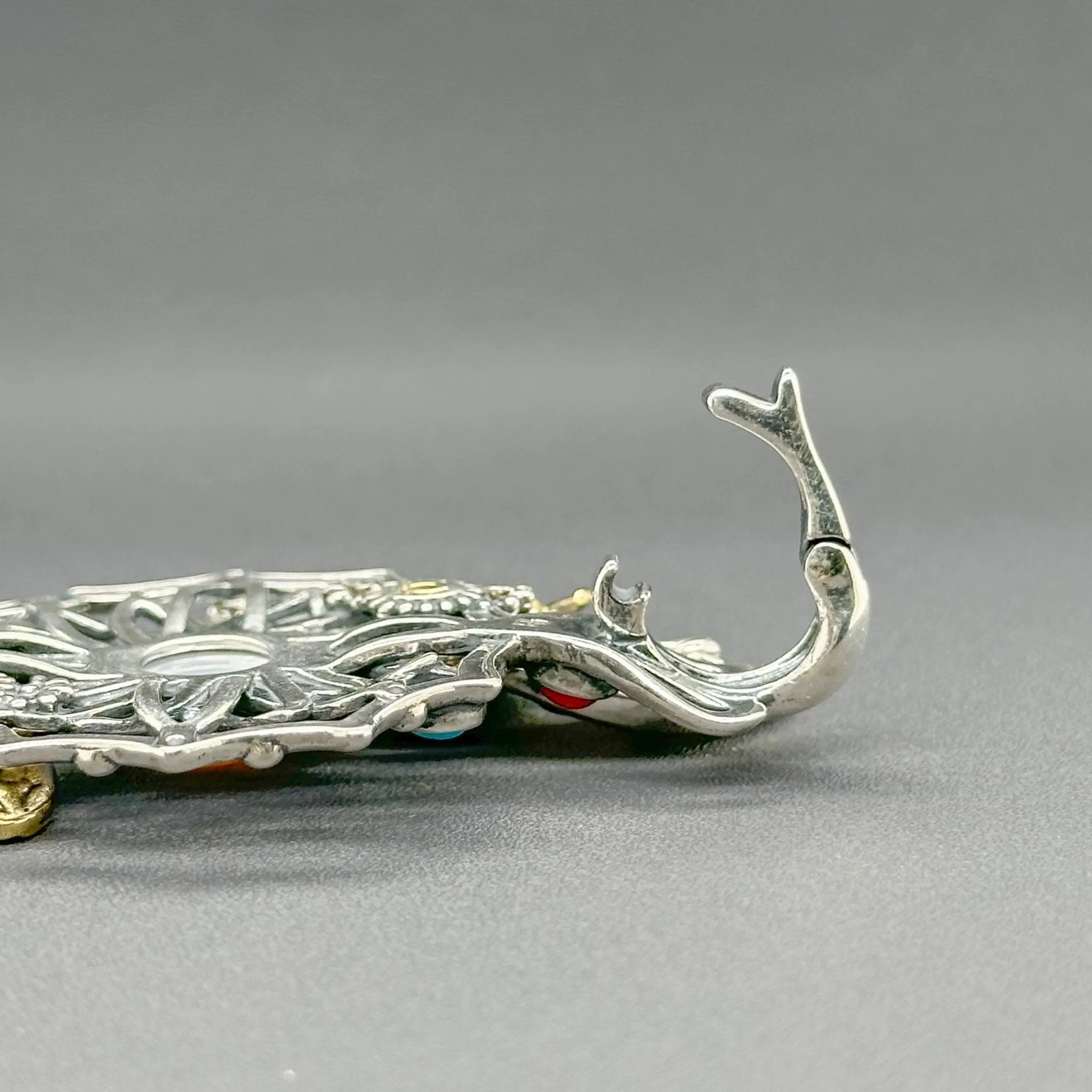 Estate Bixby SS Brass Multi-Gemstone Bee Enhancer Pendant