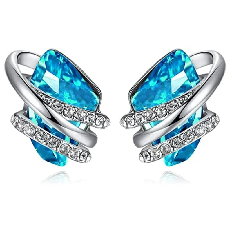 Geometric Blue/Green/White Cubic Zirconia Stud Earrings